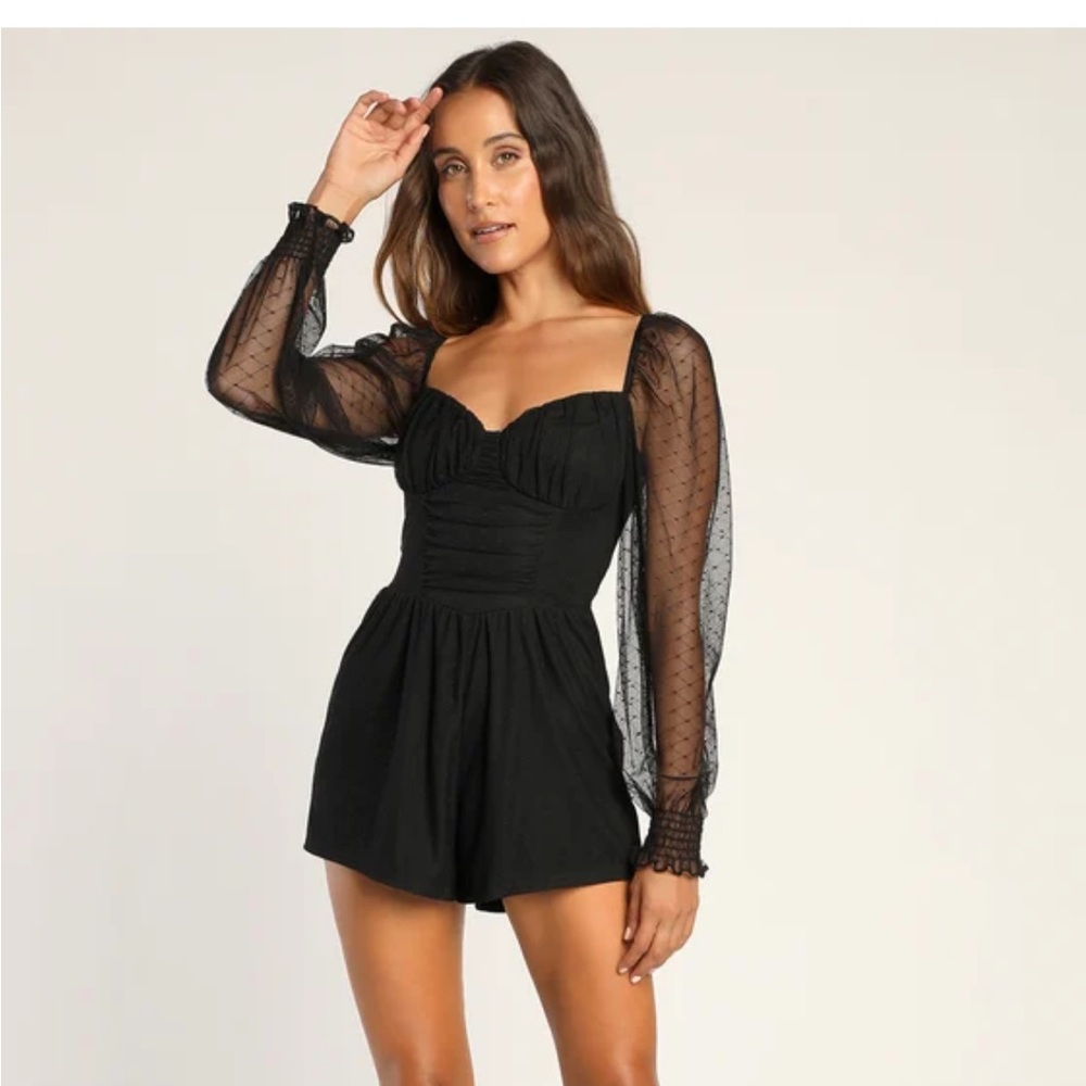 Flirty Fashionista Black Mesh Bustier Long Sleeve Romper Lulus M. Worn once
